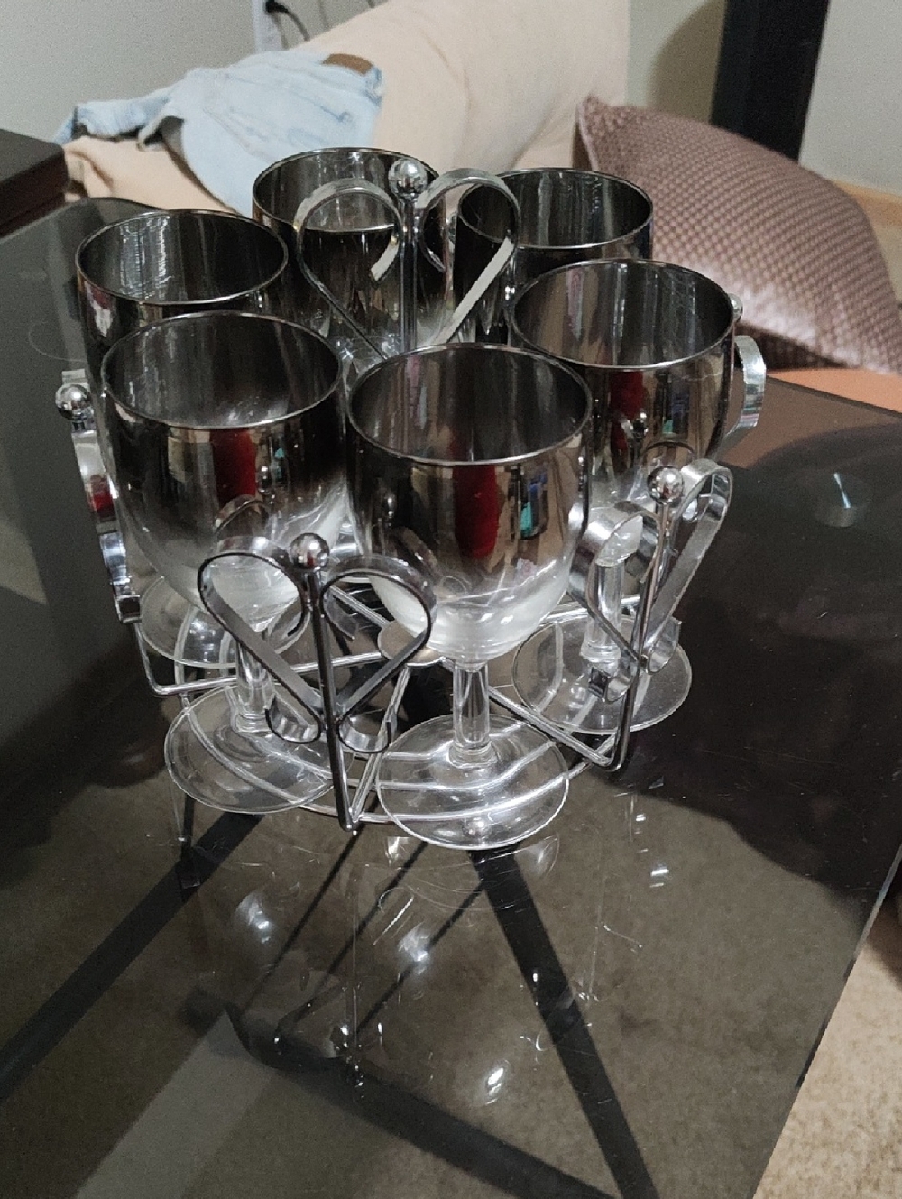 Stainless Steel Stem Wine Glass Set with Chrome Rack